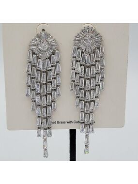 Silver Crystal Waterfall Earrings NWT #2383-4